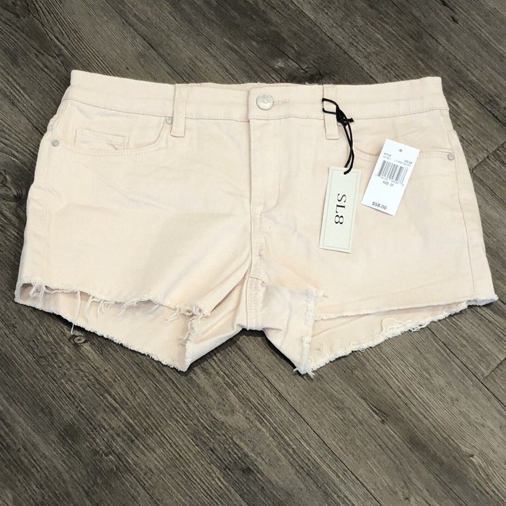 SL8 Light Pink New Distressed Raw Hem Jean Shorts Junior Size 27